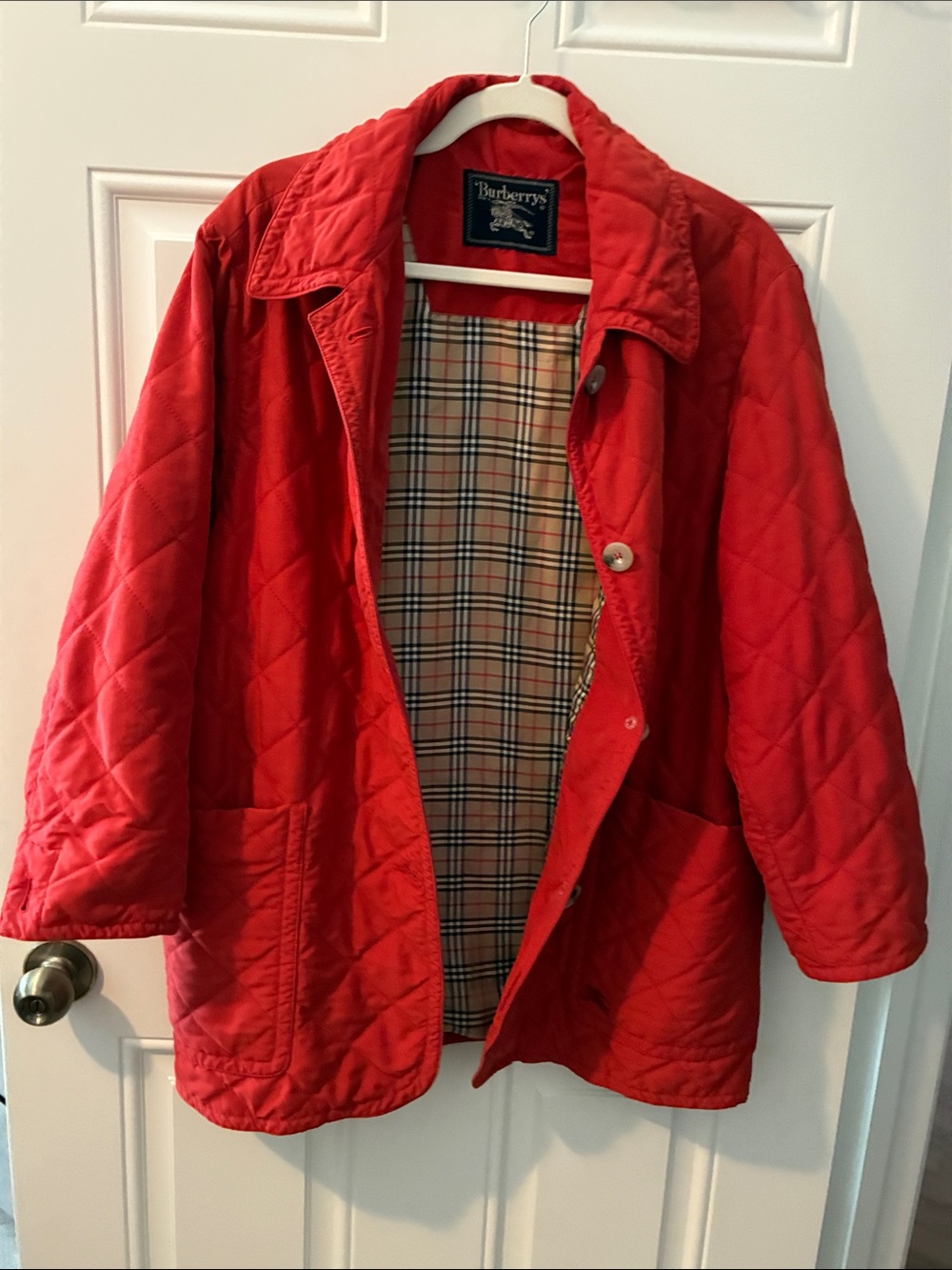 Burberry Red Quilted Coat/jacket with Signature Check Lining